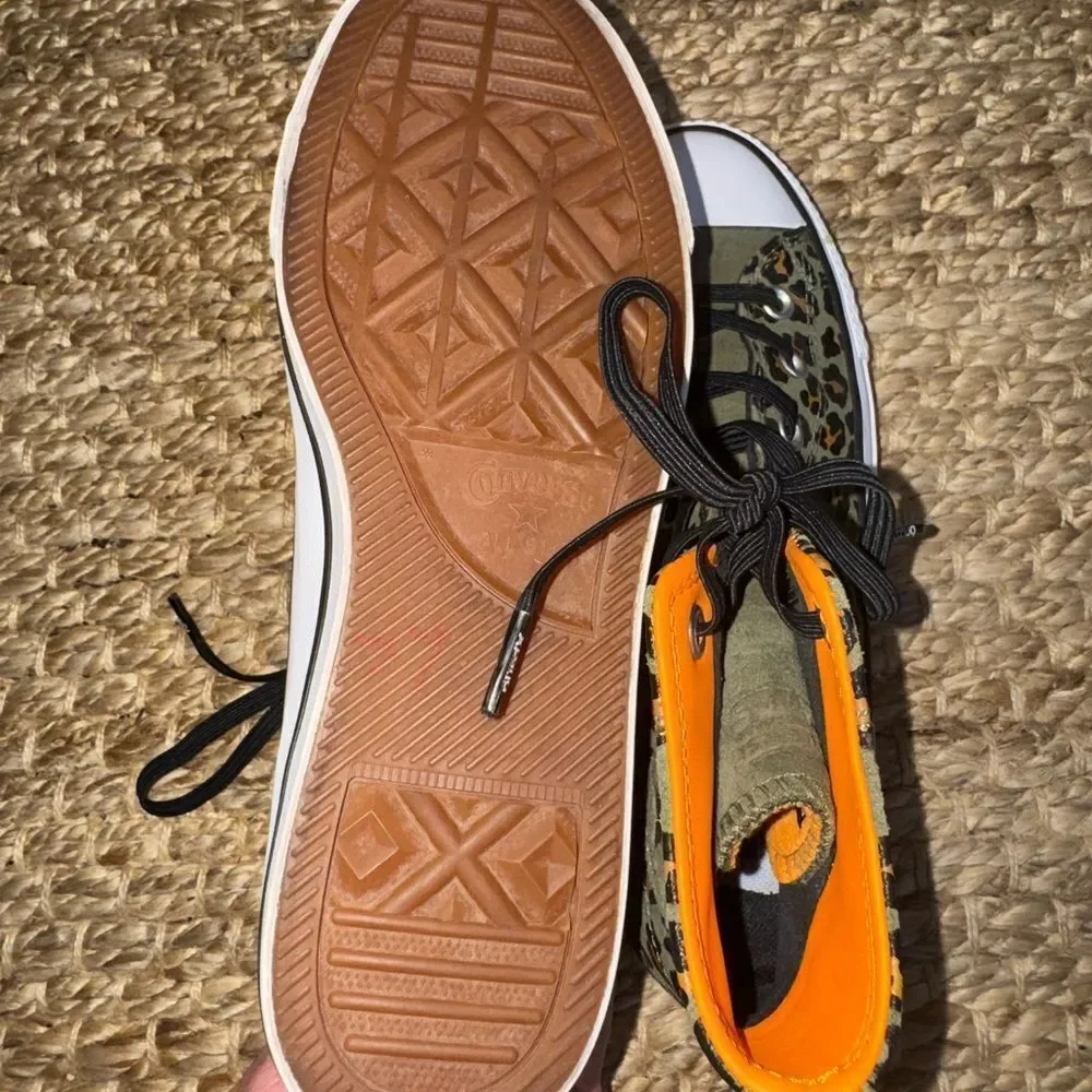 🆕🔥 Converse CONS Chuck Taylor High Tops – Leopard Print with Orange Pop! 🔥 M6 W8